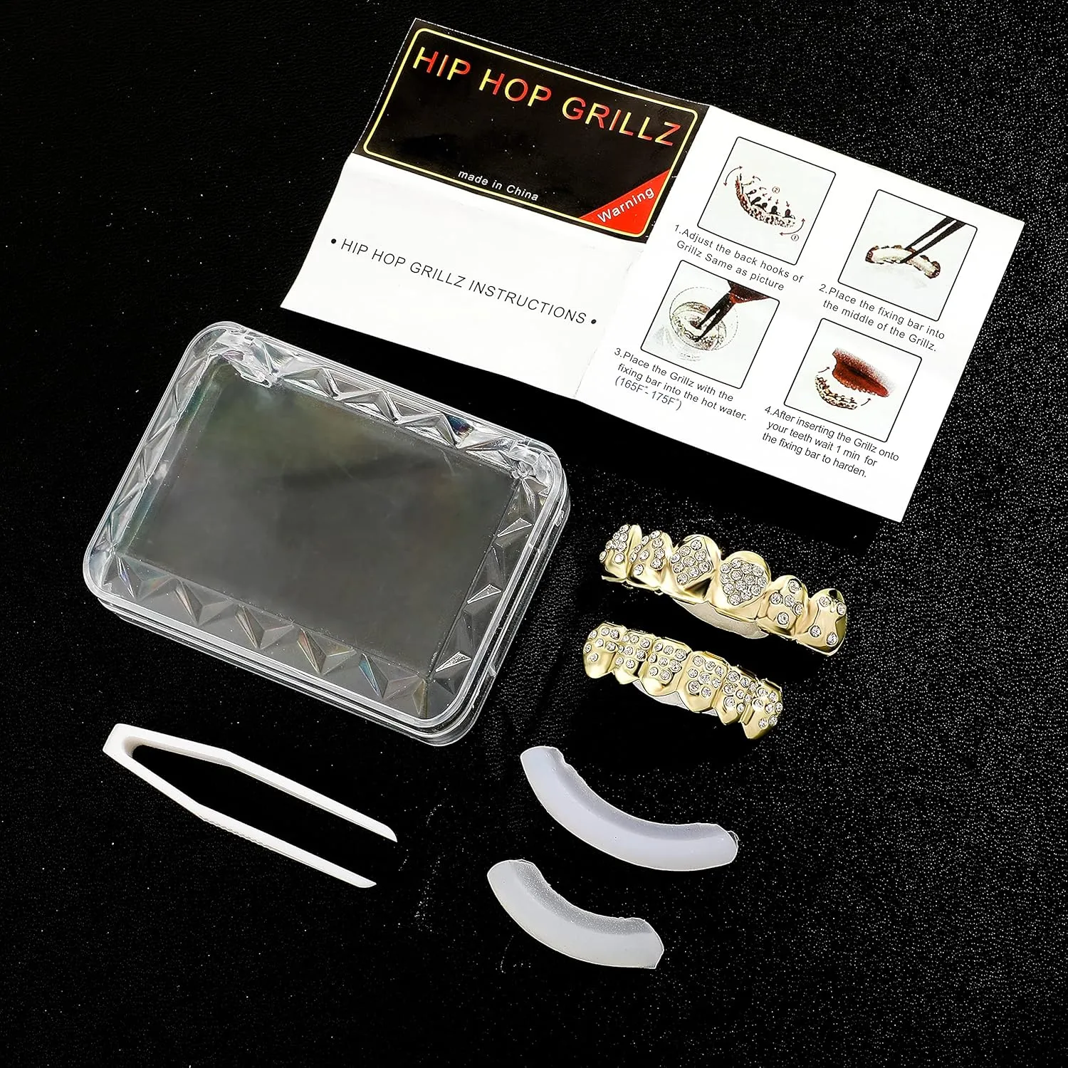 TOPGRILLZ Gold Poker Grills for Your Teeth for Men & Women, 18K Gold Plated Brass, Heart, Unisex, Hip Hop Faux Diamond Grillz Teeth Jewelry, Party, Rapper Costume