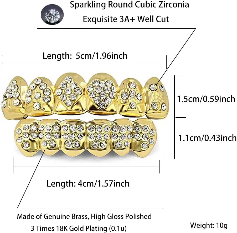 TOPGRILLZ Gold Poker Grills for Your Teeth for Men & Women, 18K Gold Plated Brass, Heart, Unisex, Hip Hop Faux Diamond Grillz Teeth Jewelry, Party, Rapper Costume