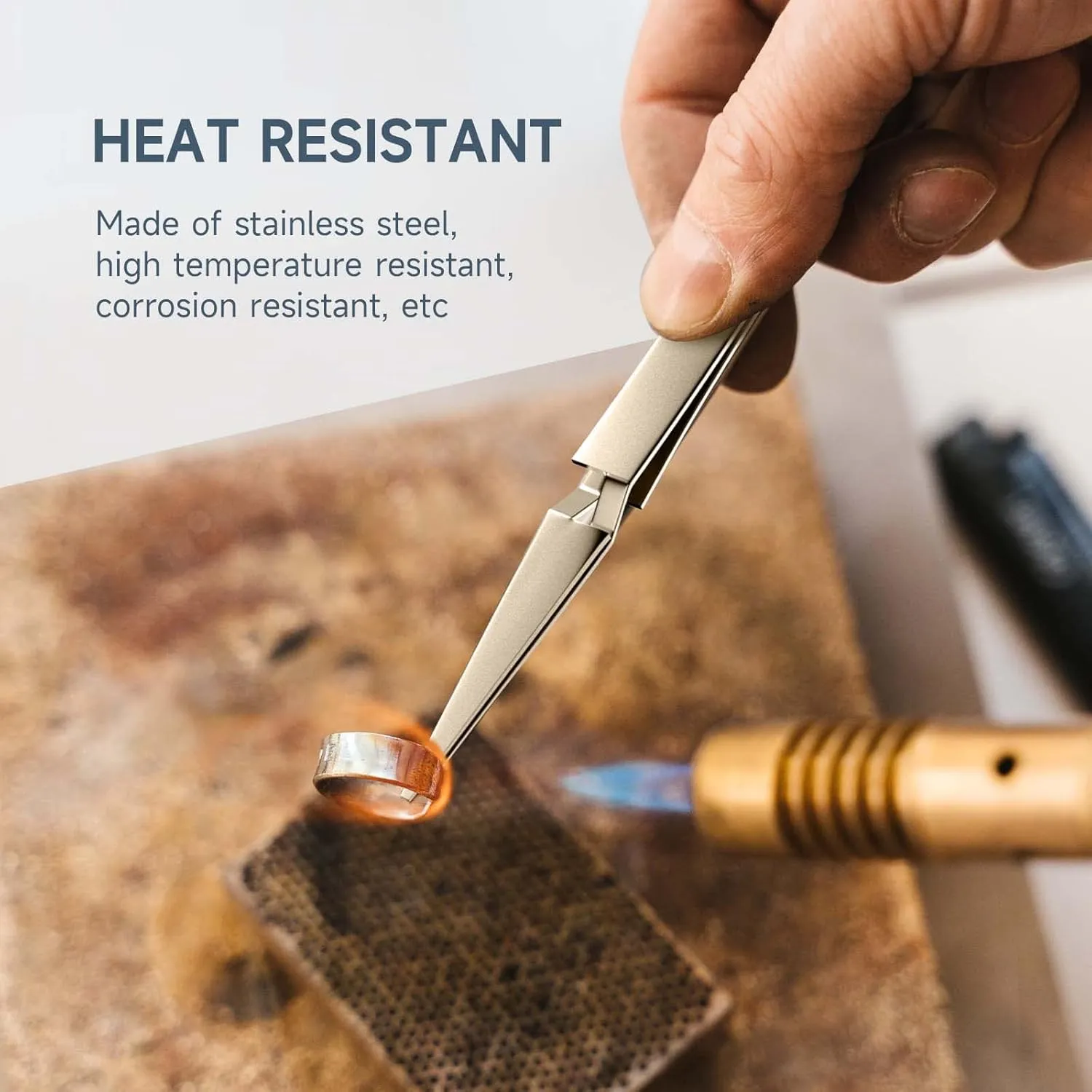 TOWOT Precision Tweezers Reverse Tweezers For Electronic Soldering Precision Reverse Ceramic Tweezers Non-Conductive Heat Resistant (Reverse Tweezer Set)