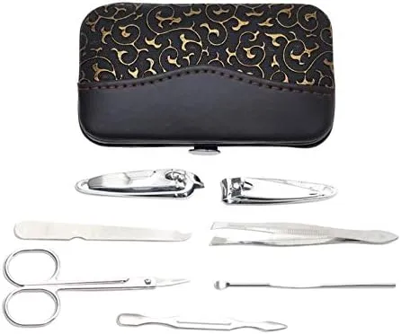 Travel Mini Nail Set 7pcs Stainless Steel Manicure Set & Kits Pedicure Scissor Tweezer Knife Endoscope Pick Utility Nail Clipper Kit Sets Portable Travel Beauty kit