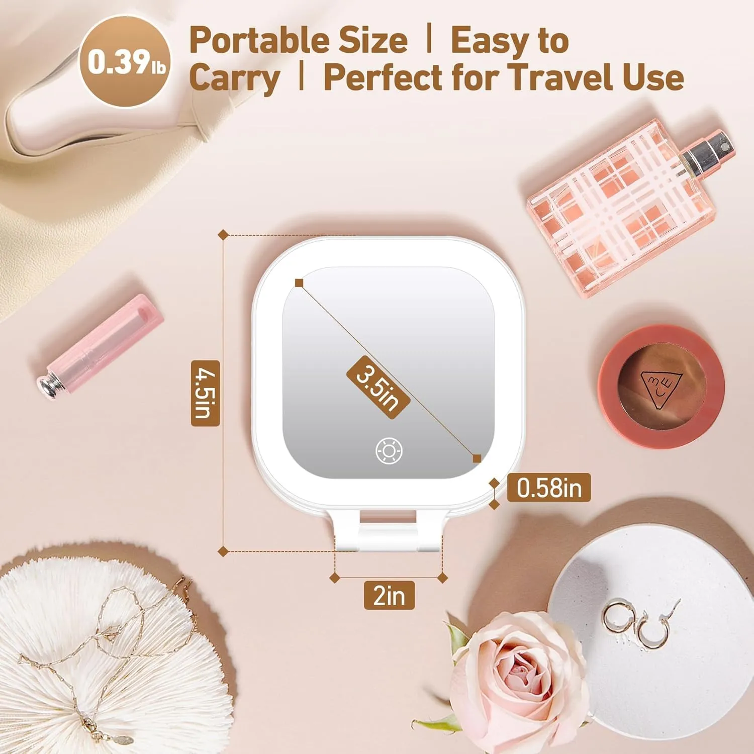 Travel Mirror with Light, 1x/30x Magnifying Mirror with 3 Color Lights and Adjustable Brightness, 4.5x3.9 inch Small Compact Hangable Hand Pocket 3 Way Mirror, Comes with Tweezer