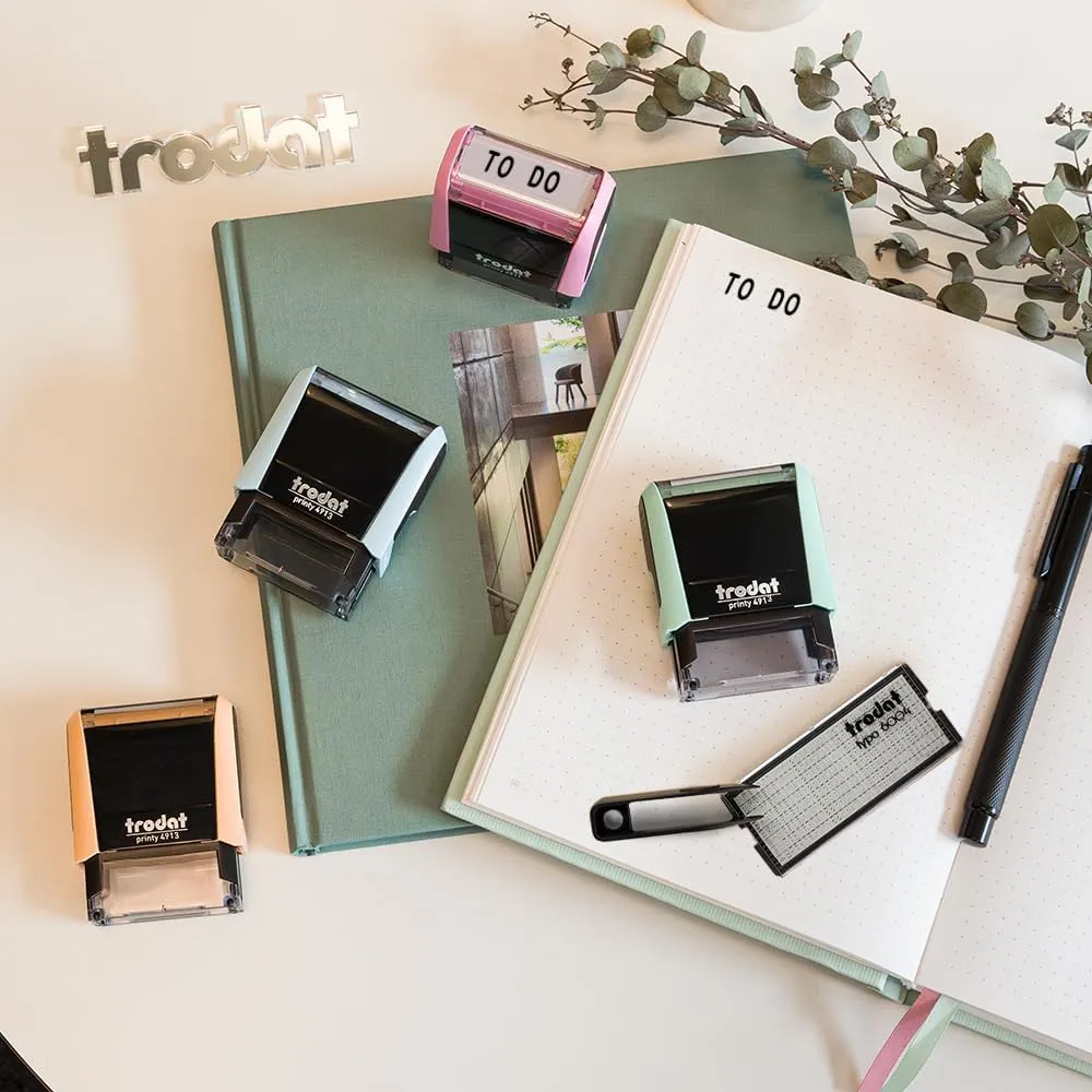 Trodat Printy 4913 Self Inking Pastel Green DIY Stamp Kit with Black Ink – 5 Lines, Impression Size: 7/8” x 2-3/8” inch