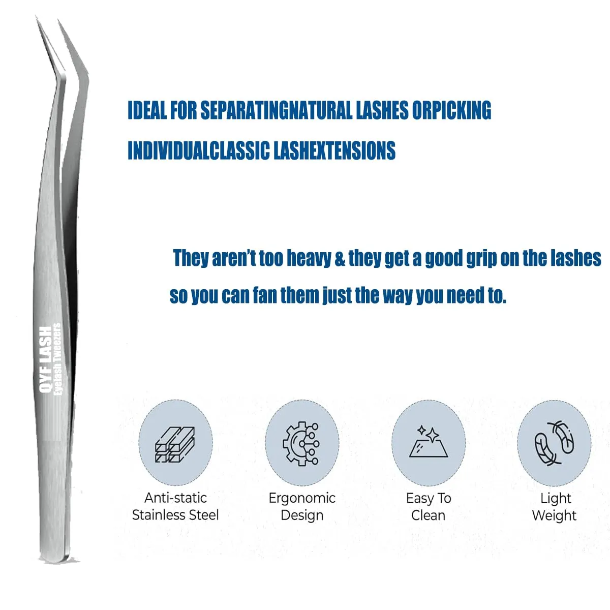 TW-2 Eyelash Extension Tweezers/Precision Tool for False Lashes/Supplies for Volume Extensions & Premade FansApplication/Curved Tweezer Tip/Beauty Accessories/Eyelashes Tools