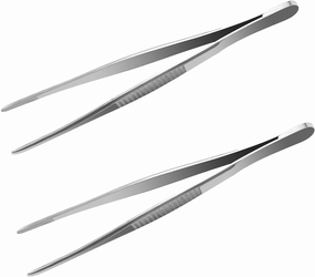 Tweezer Stainless Steel Long Straight Tweezer with Precision Serrated Tips Garden Kitchen Tool 12" Straight Blunt Tweezer Bar Tweezer 2 Pcs