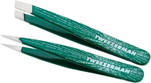 Tweezerman Emerald Shimmer Micro Mini Slant & Point Tweezer Set - Eyebrow Tweezers for Women and Men
