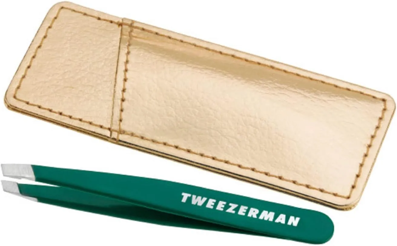 Tweezerman Emerald Shimmer Mini Slant Tweezer with Case