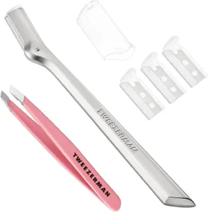 Tweezerman Exclusive Eyebrow Razor & Tea Rose Mini Slant Tweezer