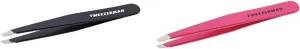 Tweezerman Stainless Steel Slant Tweezer - Eyebrow Tweezers for Women and Men (Black) & Stainless Steel Slant Tweezer - Eyebrow Tweezers for Women and Men (Neon Pink)