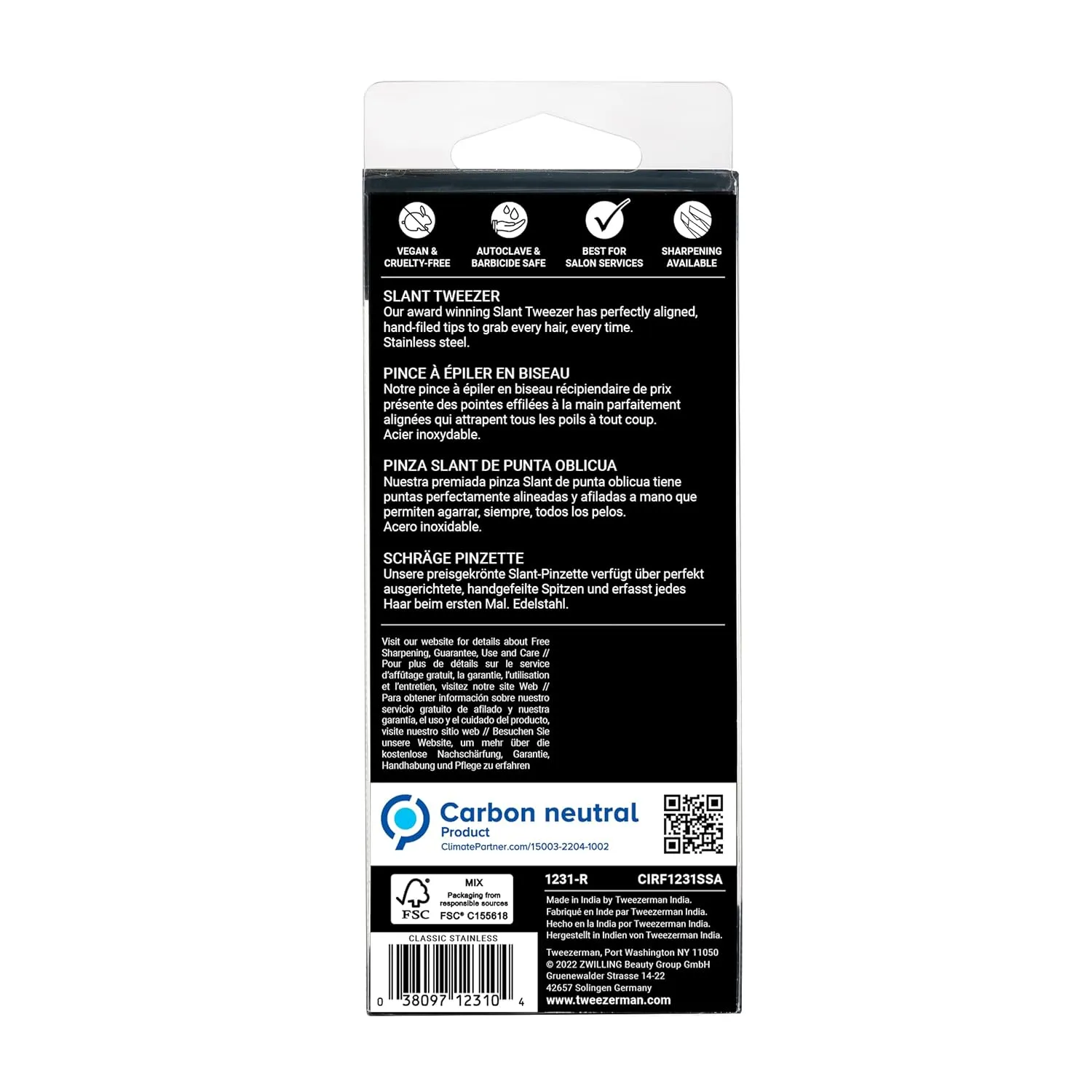 Tweezerman Stainless Steel Slant Tweezer - Eyebrow Tweezers for Women and Men (Classic Stainless)