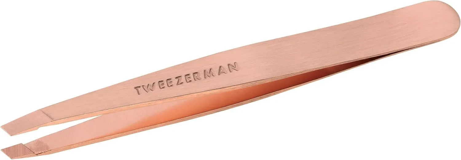Tweezerman Stainless Steel Slant Tweezer - Eyebrow Tweezers for Women and Men (Rose Gold)
