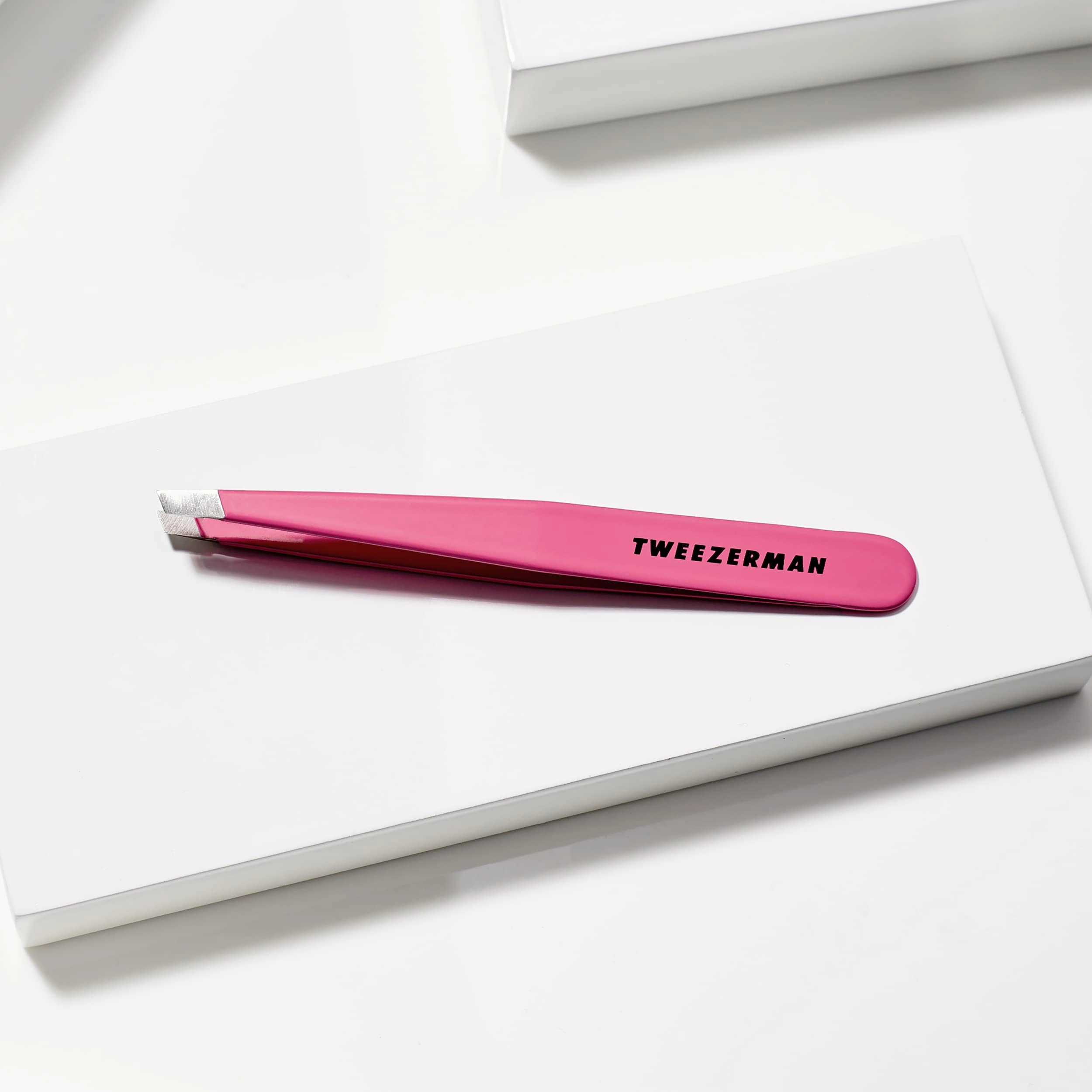 Tweezerman Stainless Steel Slant Tweezer - Eyebrow Tweezers for Women and Men (Neon Pink)