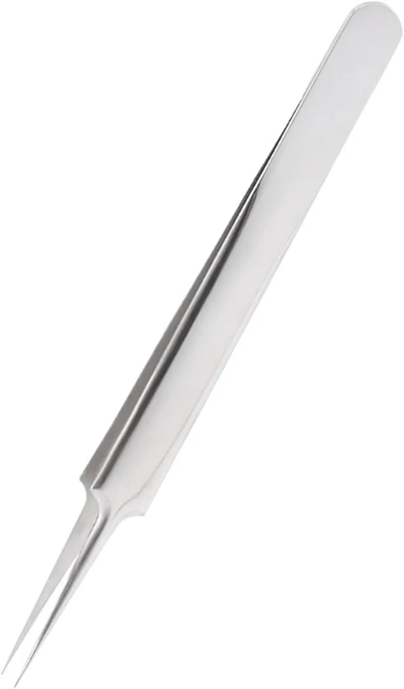 Tweezers Stainless Steel Gold Blue For Eyelash Extension High-precision Eyelash Extension Tweezers Thin Tip(1Pc Silver Straight)