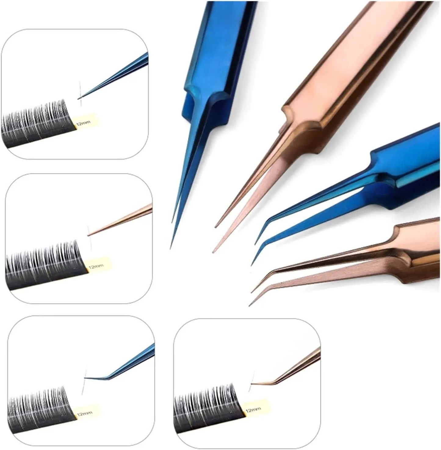 Tweezers Stainless Steel Gold Blue For Eyelash Extension High-precision Eyelash Extension Tweezers Thin Tip(1Pc Silver Straight)