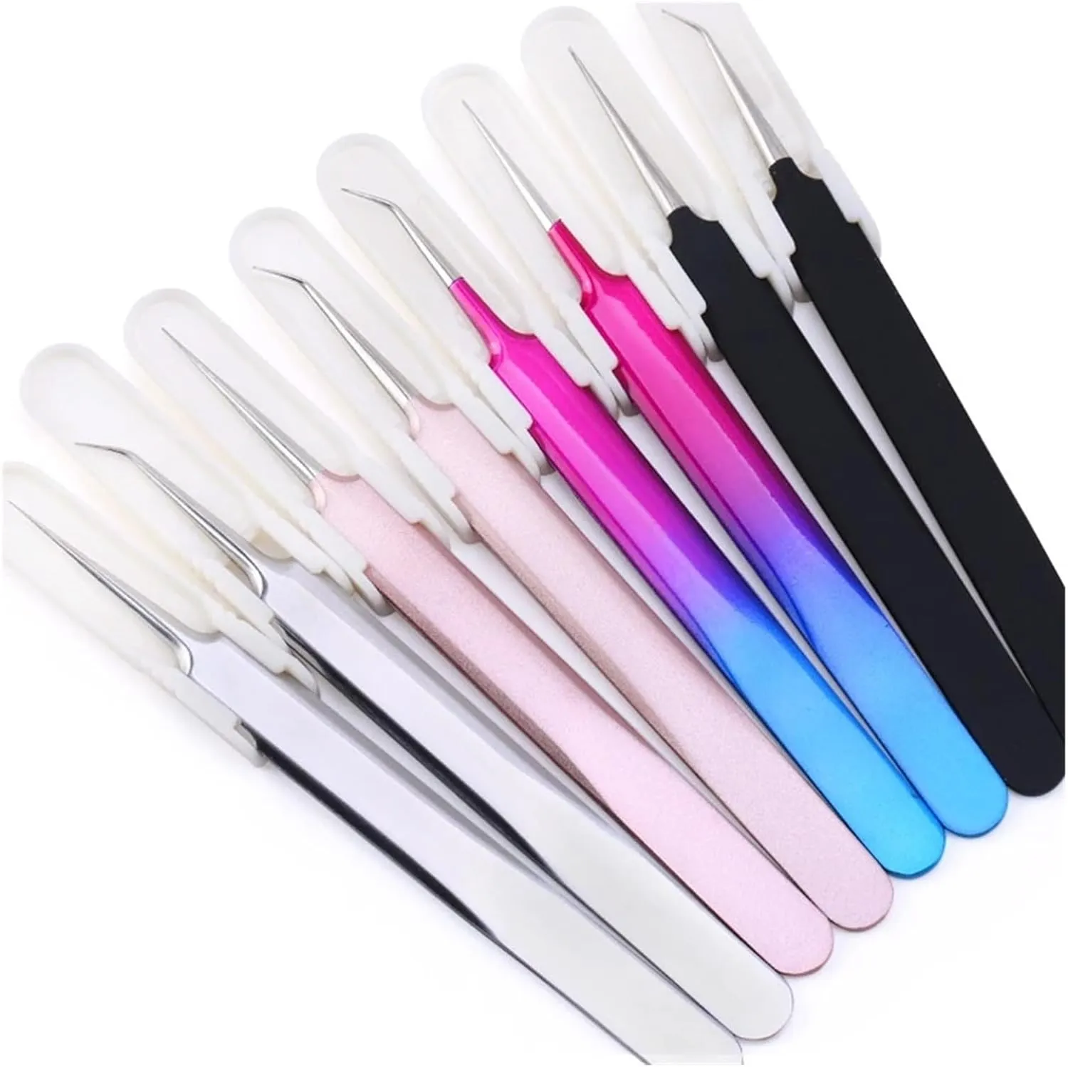 Tweezers Stainless Steel Gold Blue For Eyelash Extension High-precision Eyelash Extension Tweezers Thin Tip(1Pc Silver Straight)