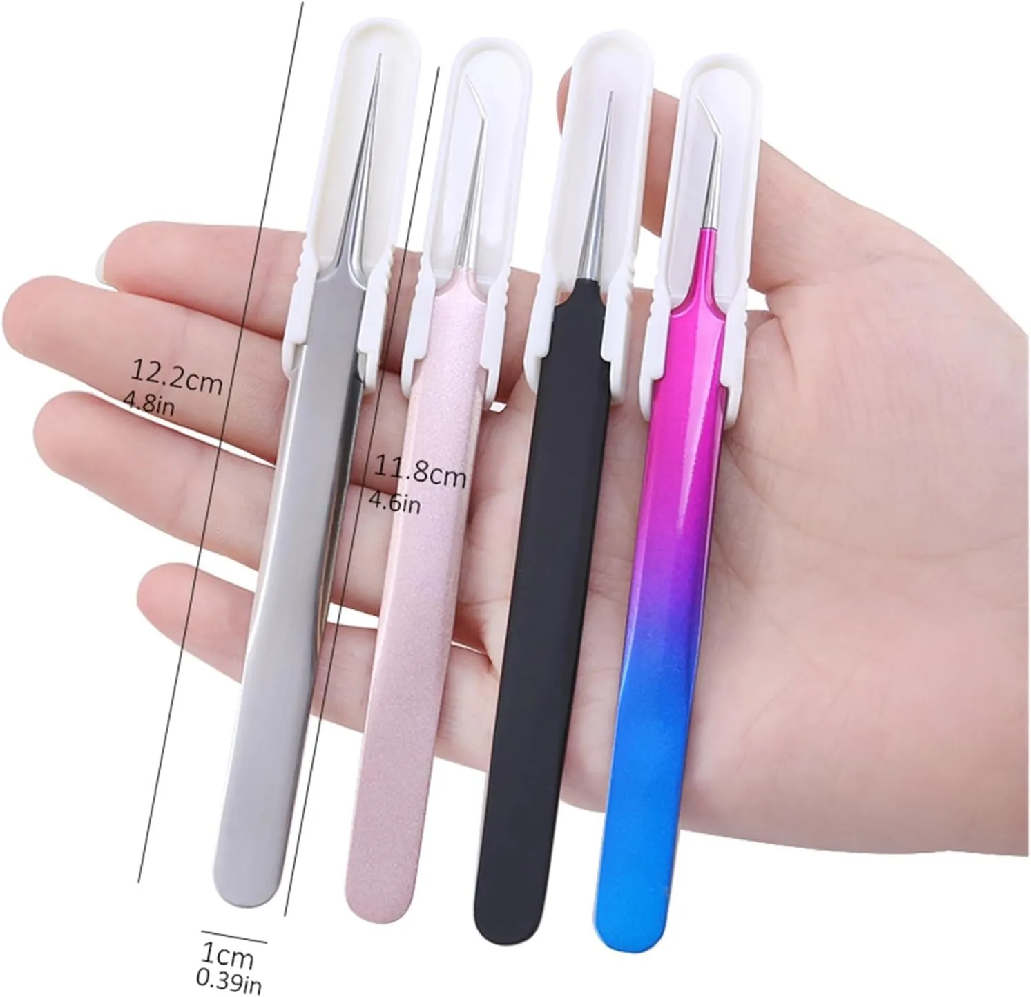 Tweezers Stainless Steel Gold Blue For Eyelash Extension High-precision Eyelash Extension Tweezers Thin Tip(1Pc Silver Straight)