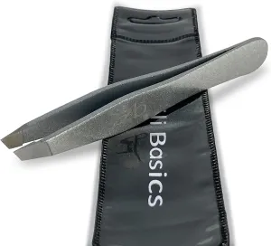 Tweezers - Surgical Grade Stainless Steel - Slant Tip for Expert Eyebrow Shaping and Facial Hair Removal - with Bonus Protective Pouch - Best Tweezer for Men and Women