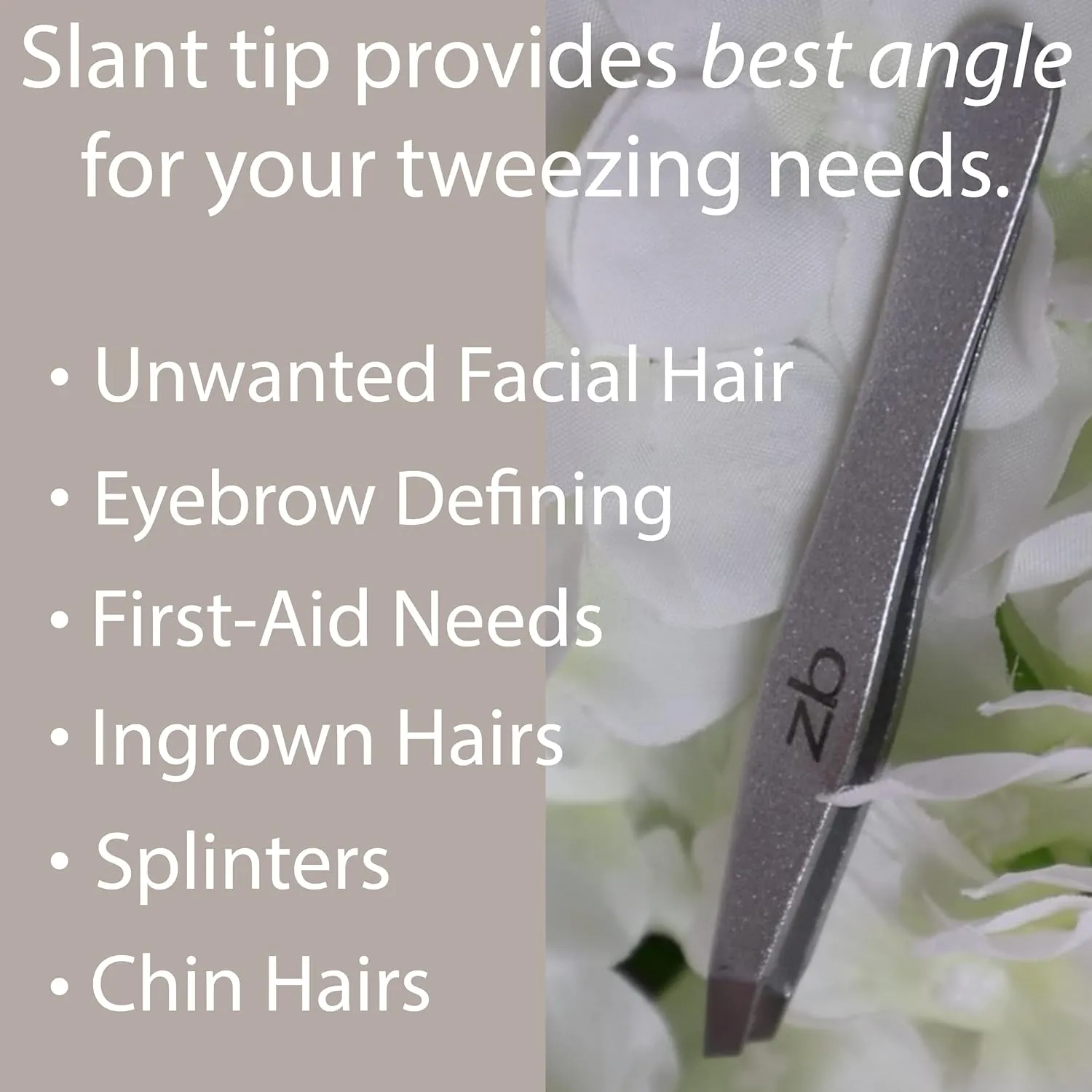 Tweezers - Surgical Grade Stainless Steel - Slant Tip for Expert Eyebrow Shaping and Facial Hair Removal - with Bonus Protective Pouch - Best Tweezer for Men and Women
