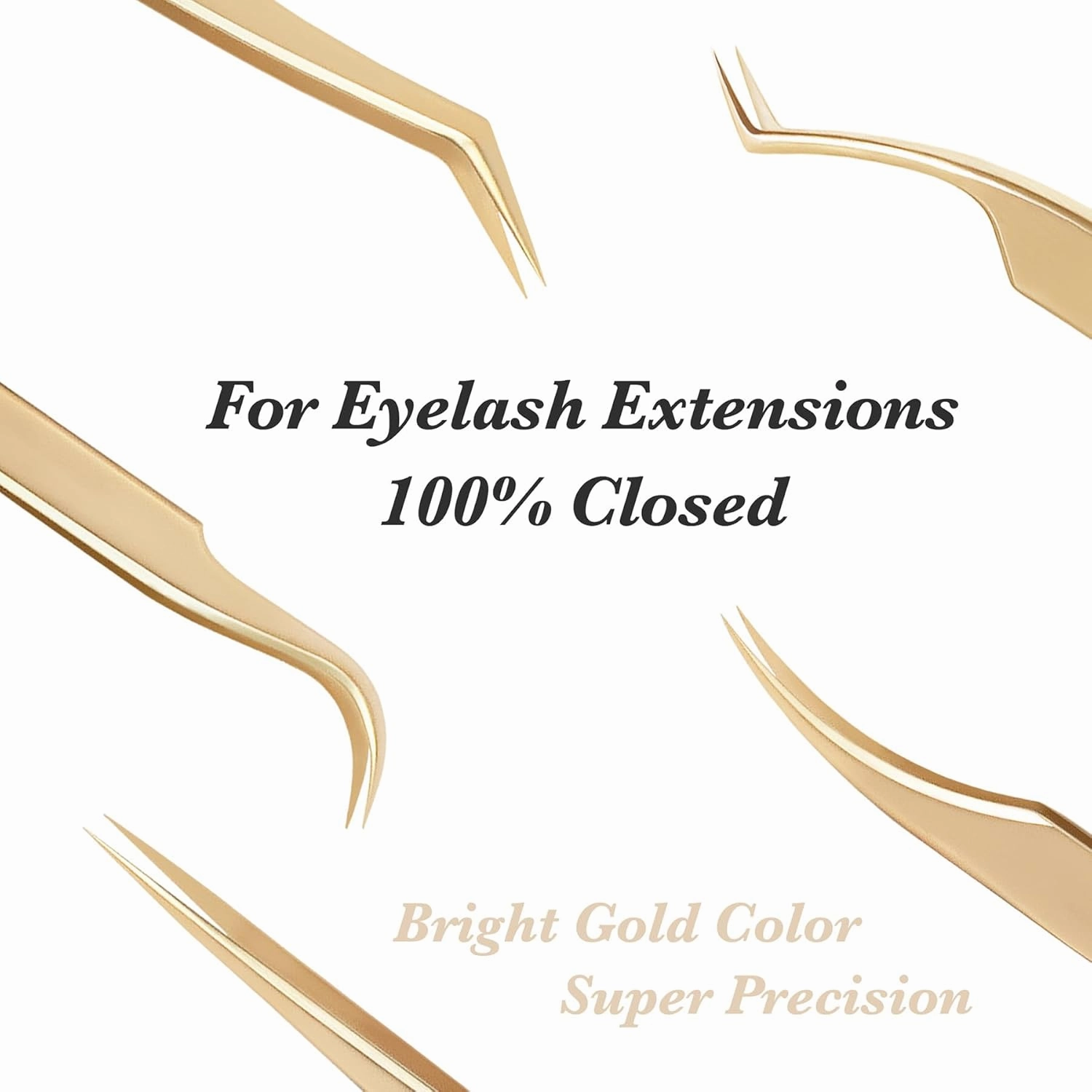 Tweezers Eyelash Extension 5 Pieces Stainless Steel Straight and Curved Professional Set Supplies with a Storage Bag for Lash Tech, Lash Artist Beginner Making Volume Classic Fans(Golden, Pink)