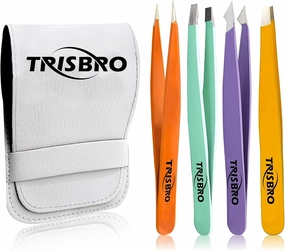 Tweezers Set - Precision Tweezers For Ingrown Hair removal, Professional Eyebrow Tweezers for women - Facial Hair and Splinter Blackhead Removal - Tweezers Set of 4. Multi Color