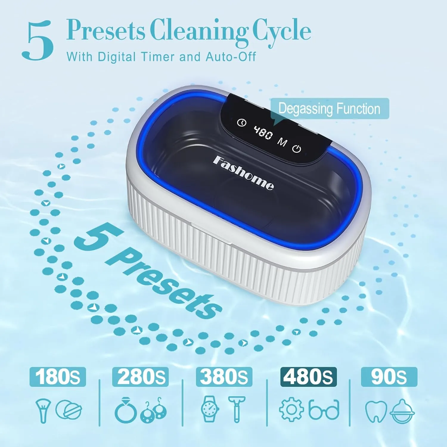 Ultrasonic Jewelry Cleaner, Professional Digital Ultrasonic Cleaner Adjustable Power with Lights & Timers, 550ML Sonic Cleaner with Basket Watch Stand for Rings, Retainers, Eyeglasses, Dentures, Coins