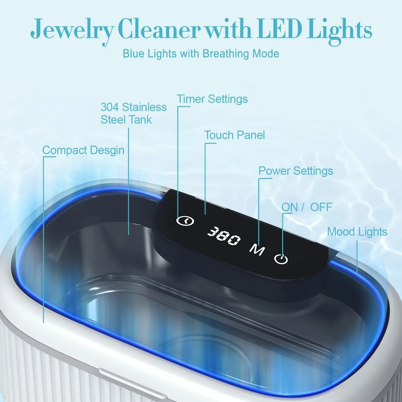 Ultrasonic Jewelry Cleaner, Professional Digital Ultrasonic Cleaner Adjustable Power with Lights & Timers, 550ML Sonic Cleaner with Basket Watch Stand for Rings, Retainers, Eyeglasses, Dentures, Coins