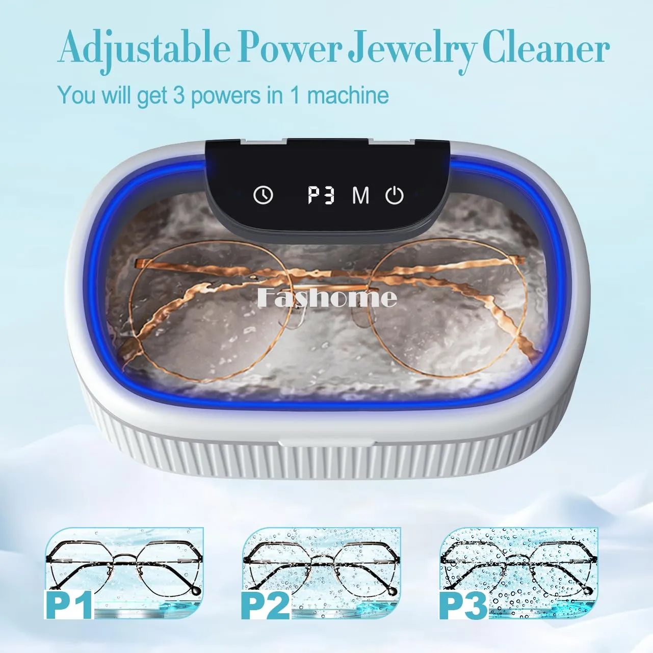 Ultrasonic Jewelry Cleaner, Professional Digital Ultrasonic Cleaner Adjustable Power with Lights & Timers, 550ML Sonic Cleaner with Basket Watch Stand for Rings, Retainers, Eyeglasses, Dentures, Coins