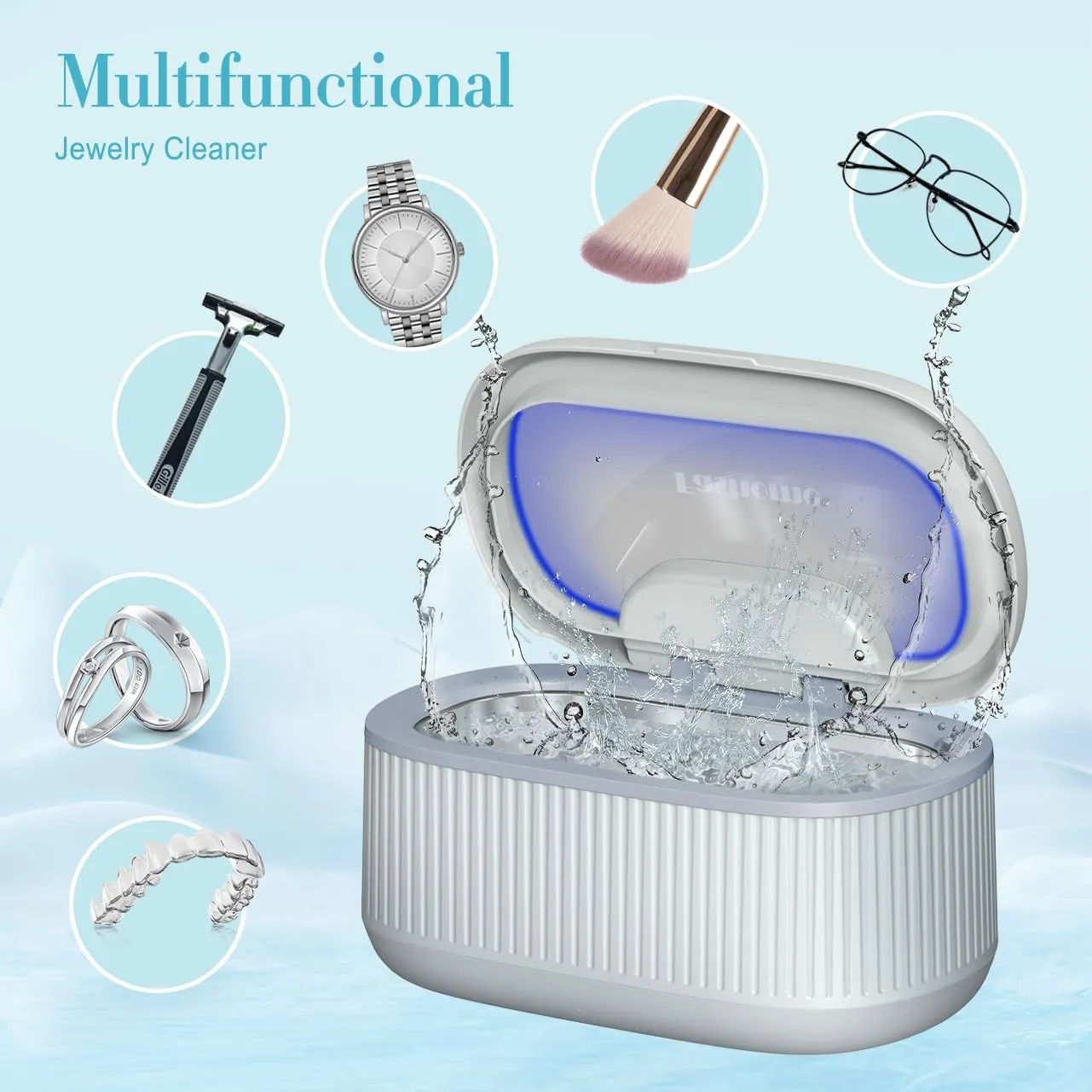 Ultrasonic Jewelry Cleaner, Professional Digital Ultrasonic Cleaner Adjustable Power with Lights & Timers, 550ML Sonic Cleaner with Basket Watch Stand for Rings, Retainers, Eyeglasses, Dentures, Coins