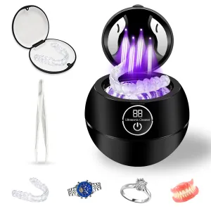 Ultrasonic Retainer Cleaner 42kHz, 180ml Retainer Cleaner Machine with 3 Modes Digital Timer and 2 UV Lights, Mouth Guard Cleaner for Braces, Jewelry with Tweezer and Retainer Case