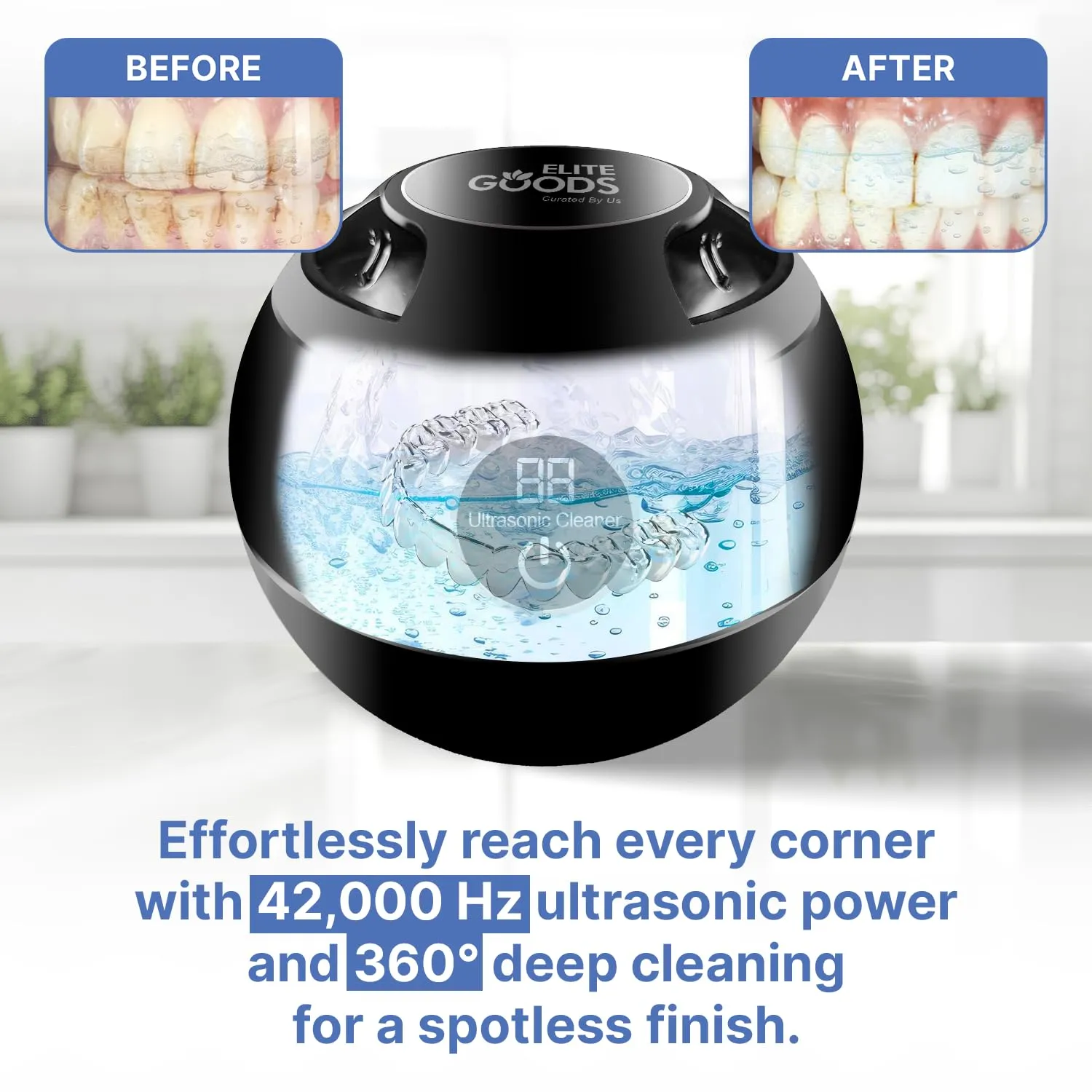 Ultrasonic Retainer Cleaner 42kHz, 180ml Retainer Cleaner Machine with 3 Modes Digital Timer and 2 UV Lights, Mouth Guard Cleaner for Braces, Jewelry with Tweezer and Retainer Case
