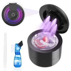 Ultrasonic Retainer Cleaner, 45kHz Retainer Cleaner Ultrasonic Machine for Dentures, Night Guard Mouth Guard Denture Cleaner for Aligner, Braces, Jewelry 2 Modes with 180ML Large Capacity (Black)