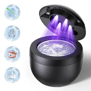Ultrasonic Retainer Cleaner, Retainer Cleaner for Dentures, Mouth Guards, Braces, Toothbrush Heads, Jewelry with UV-C Cleaner, 45kHz Ultrasonic, 4 Mode Ultrasonic Cleaner Machine (Black)