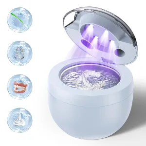 Ultrasonic Retainer Cleaner, Retainer Cleaner for Dentures, Mouth Guards, Braces, Toothbrush Heads, Jewelry with UV-C Cleaner, 45kHz Ultrasonic, 4 Mode Ultrasonic Cleaner Machine (Light Blue)