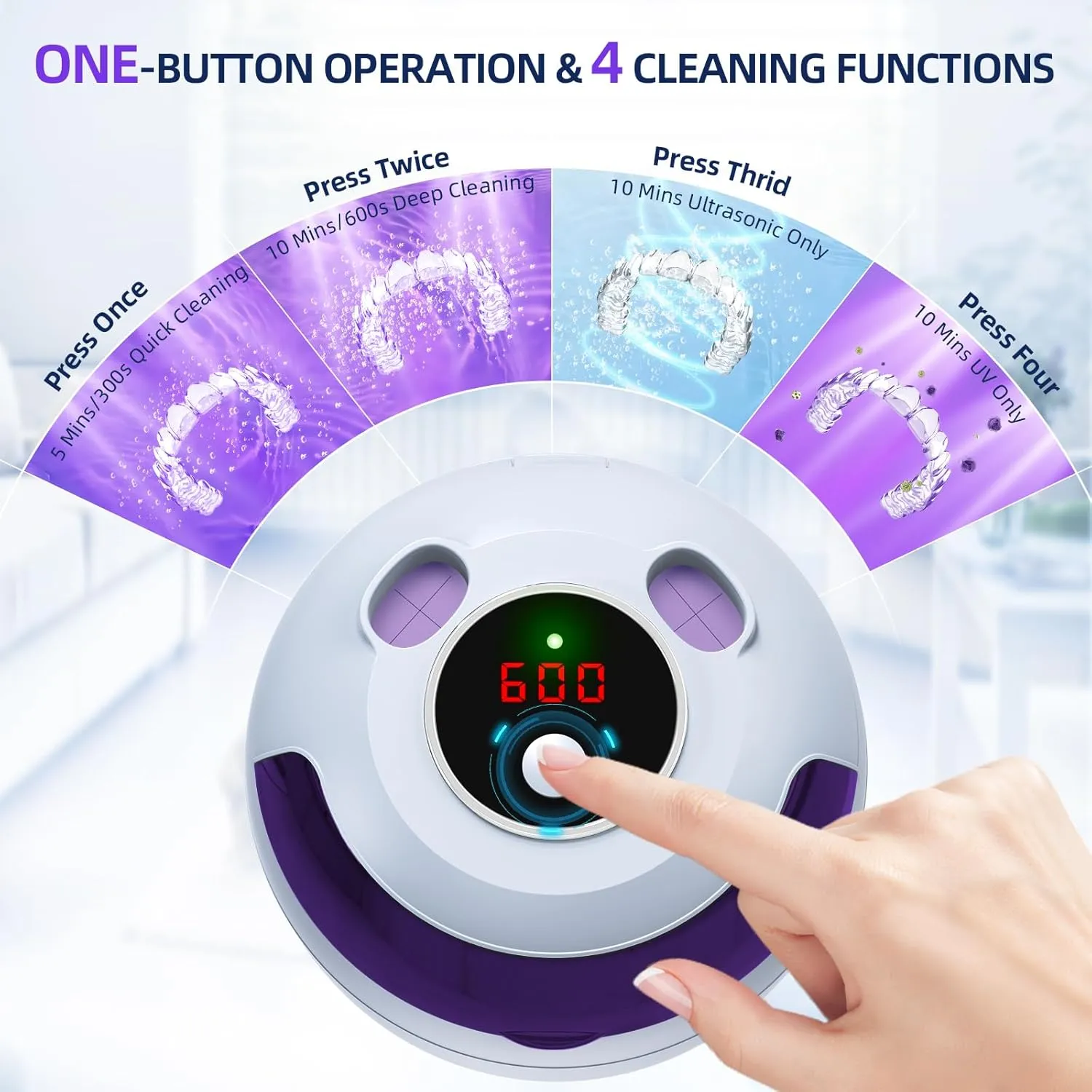 Ultrasonic Retainer Cleaner, Retainer Cleaner for Dentures, Mouth Guards, Braces, Toothbrush Heads, Jewelry with UV-C Cleaner, 45kHz Ultrasonic, 4 Mode Ultrasonic Cleaner Machine (Light Blue)