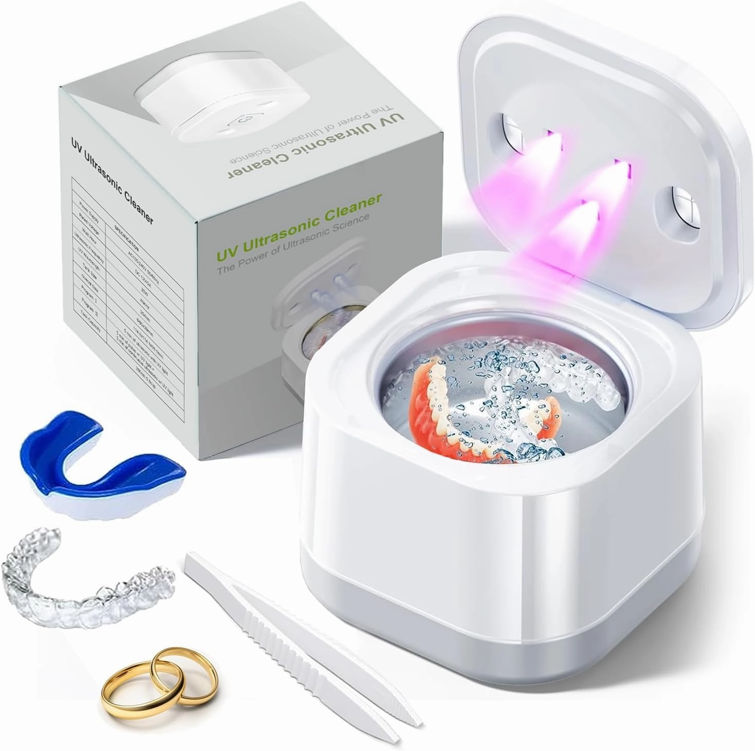 Ultrasonic U-V Retainer Cleaner Machine, 45kHz Ultrasonic Cleaner for Dentures, Retainer, Mouth Guard, Aligner, Toothbrush Head, 200ML Ultrasonic Cleaning Machine for All Dental Appliances