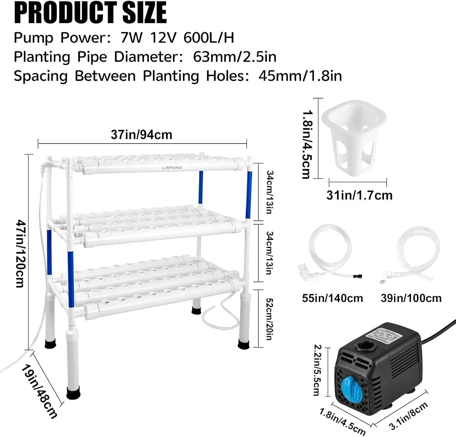 Upgraded Hydroponics Growing System Kit,108 Plant Sites 3 Layers Food-Grade PVC-U Pipes Hydroponic Grow Kit Gardening System for Vegetables,Flowers,Fruits,Herbs
