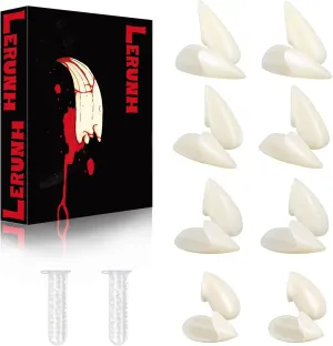 Vampire Teeth Fangs 8 Pairs 4 Sizes with Adhesive, Vampire Fang Fake Teeth Halloween Decorations Party Cosplay Props Werewolf Fang Vampire Dentures Party Favors Masquerade Accessories