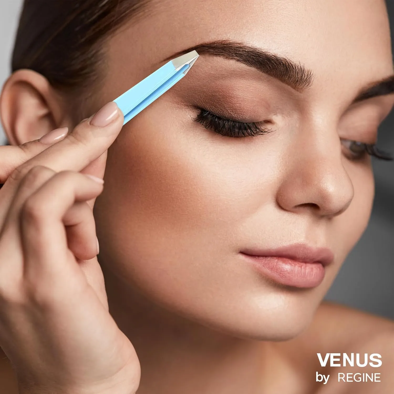 Venus by Regine Slant Tweezers - Handmade Precision Tool for Women & Men, 25-Degree Angle for Shaping Eyebrows & Grooming Facial Contours, Suitable for Eyebrow & Facial Hair Removal (Bright Blue)