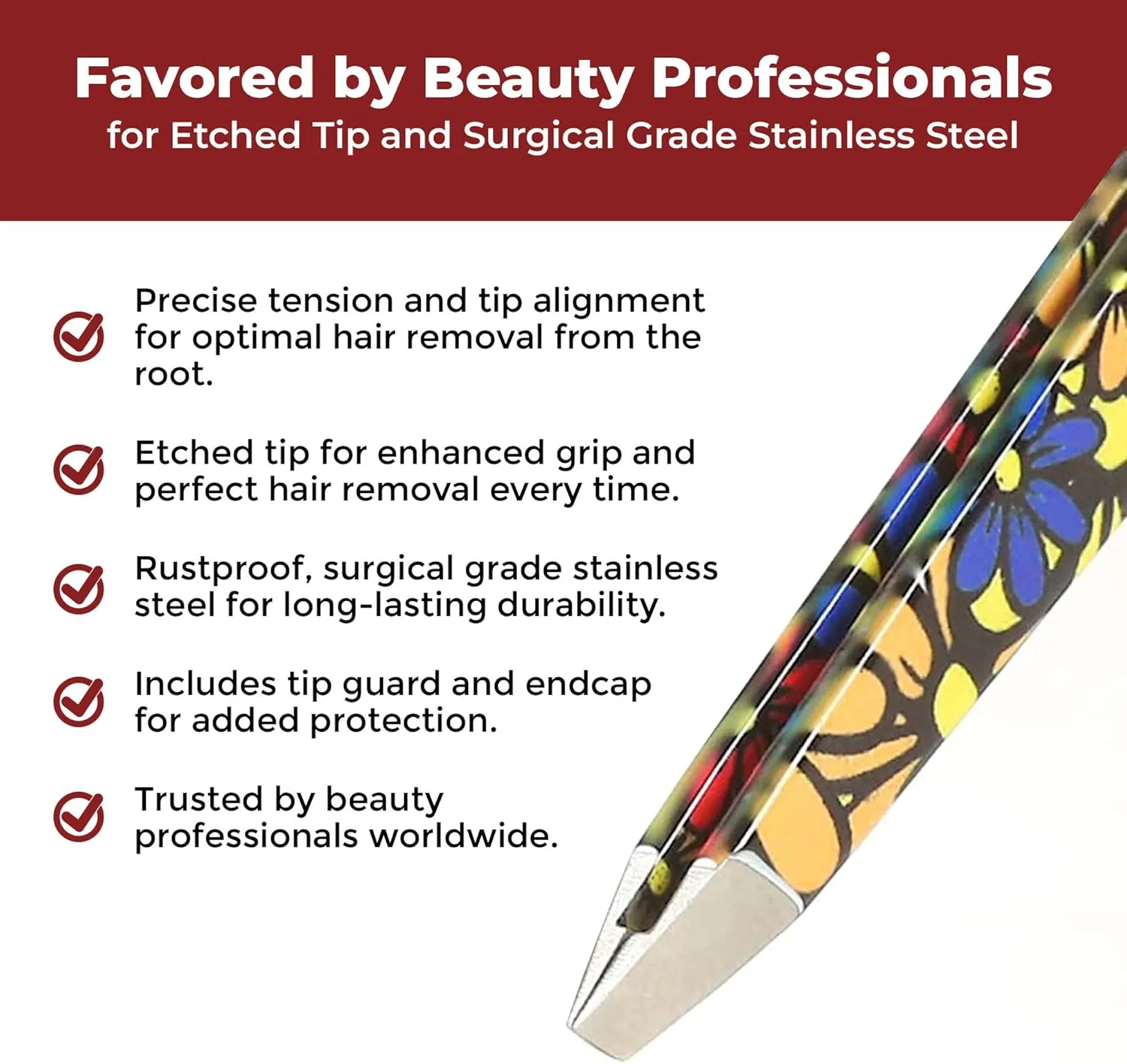 Venus by Regine Slant Tweezers - Handmade Precision Tool for Women & Men, 25-Degree Angle for Shaping Eyebrows & Grooming Facial Contours, Suitable for Eyebrow & Facial Hair Removal (Large Flowers)