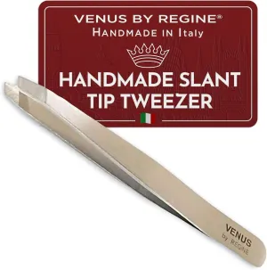 Venus by Regine Slant Tweezers - Handmade Precision Tool for Women & Men, 25-Degree Angle for Shaping Eyebrows & Grooming Facial Contours, Suitable for Eyebrow & Facial Hair Removal (Stainless Steel)