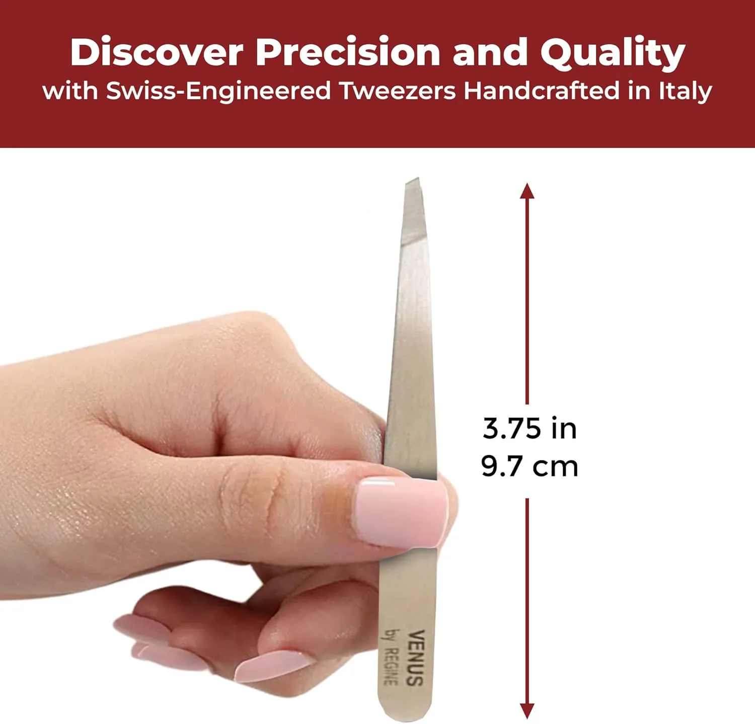 Venus by Regine Slant Tweezers - Handmade Precision Tool for Women & Men, 25-Degree Angle for Shaping Eyebrows & Grooming Facial Contours, Suitable for Eyebrow & Facial Hair Removal (Stainless Steel)