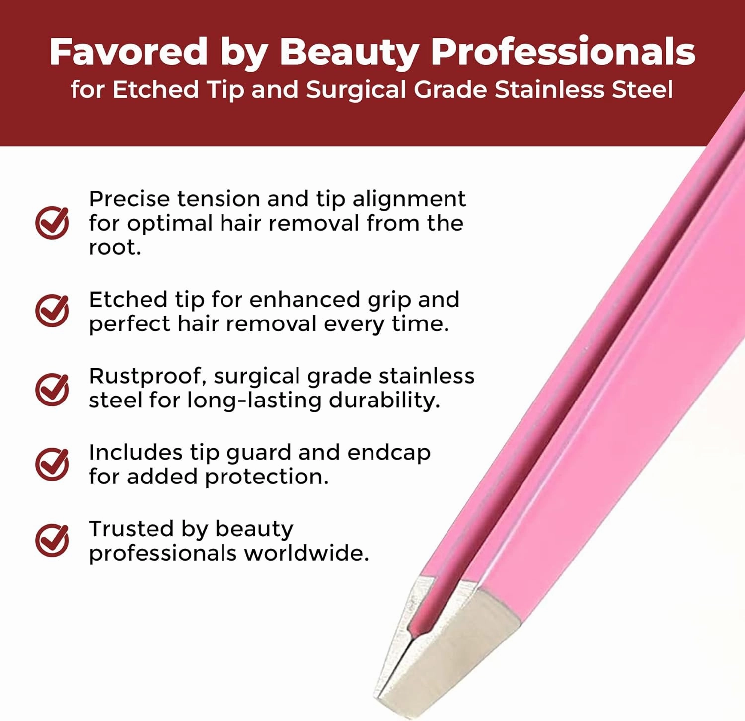 Venus by Regine Slant Tweezers - Handmade Precision Tool for Women & Men, 25-Degree Angle for Shaping Eyebrows & Grooming Facial Contours, Suitable for Eyebrow & Facial Hair Removal (Pink)