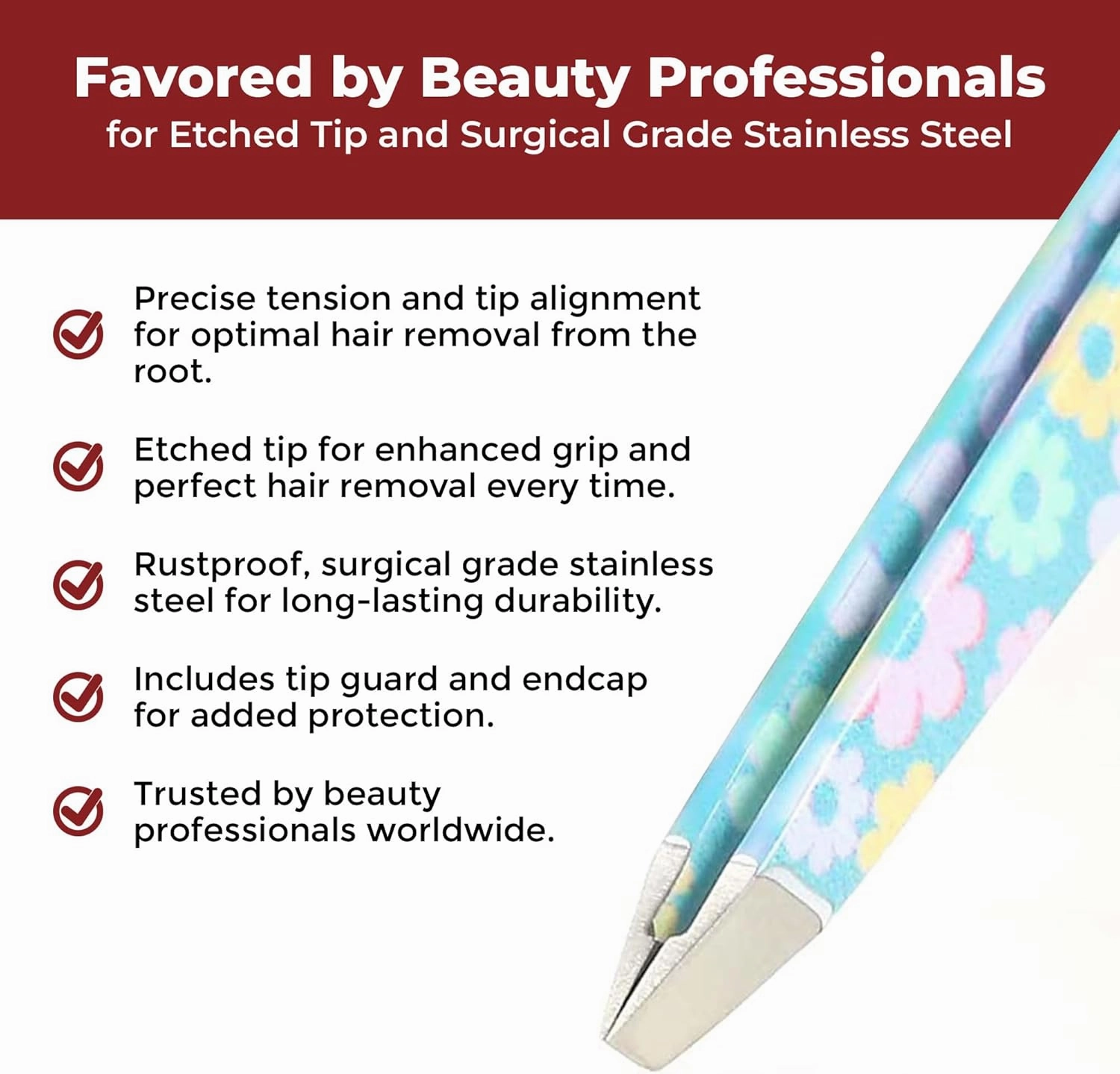 Venus by Regine Slant Tweezers - Handmade Precision Tool for Women & Men, 25-Degree Angle for Shaping Eyebrows & Grooming Facial Contours, Suitable for Eyebrow & Facial Hair Removal (Small Flowers)