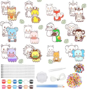 Vicenpal 24 Sets Jungle Animals Suncatcher Kits Bulk for Kids DIY Window Decor Paint Art Sun Catchers Make Your Own Safari Woodland Forest Animal Craft Kit for Kids Birthday Party Favors