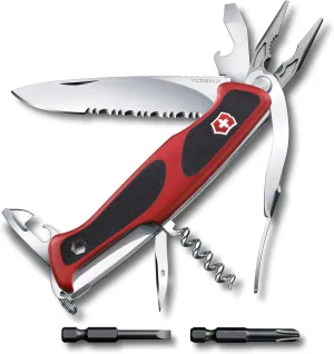 VICTORINOX 0.9728.WC Ranger Grip, 174 W, Red/Black, Swiss Army Knife, Multi-functional Knife, Outdoor DIY Bit, Wave Blades, Large Blade with Small Pliers, 17 Functions, Swiss Multi-Tool, Compact