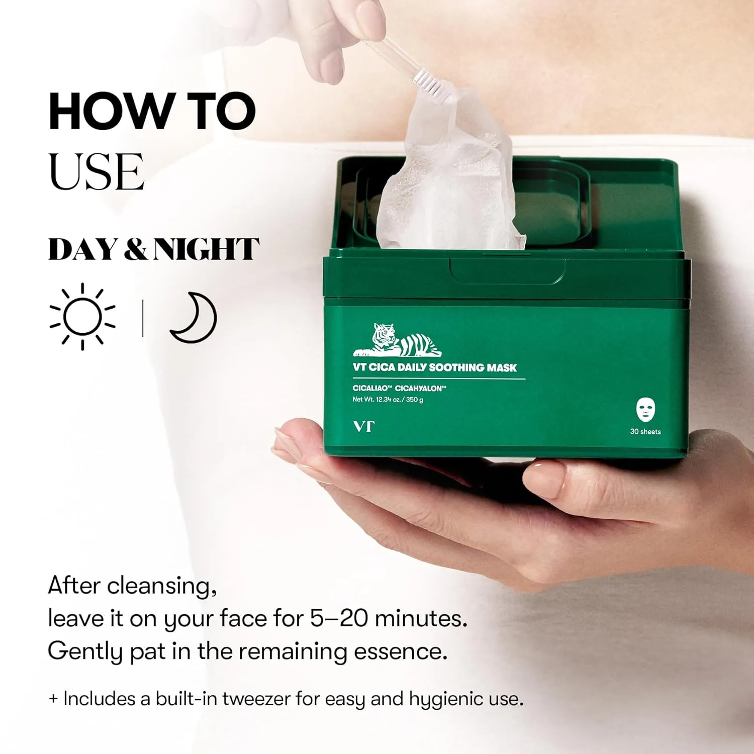 VT COSMETICS CICA Daily Soothing Mask 30 Sheets, Centella Asiatica & Hyaluronic Acid for Moisturizing & Hydrating, Instant Calm & Glow, Skin Softening Facial Mask, Korean Face Mask