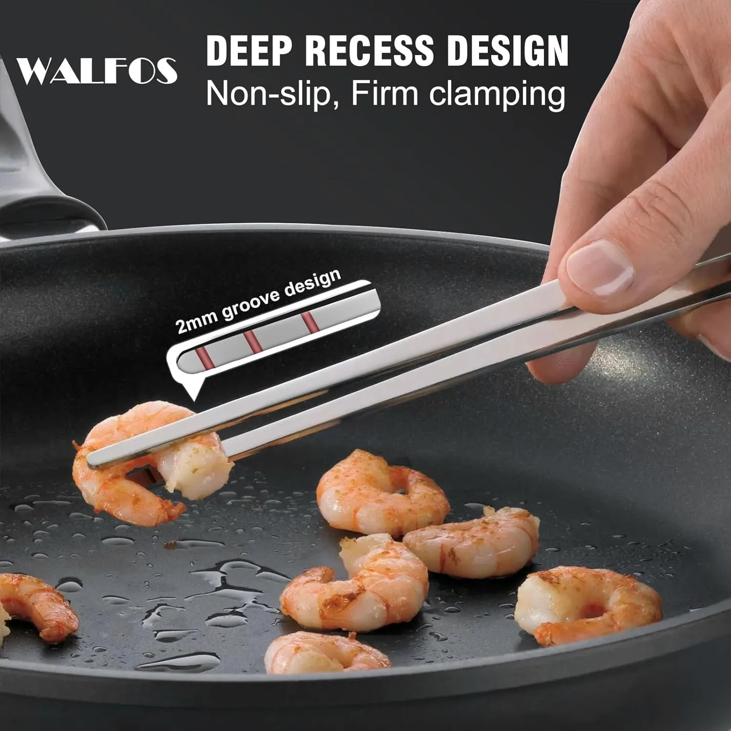 WALFOS Tweezer Tongs for Cooking, Kitchen Tweezers Stainless Steel Pasta Tweezers Tongs for Cooking, Roasting, Grabbing Small Objects, Dessert, BBQ, Spaghetti 3 Pcs (8 10 12-Inch)