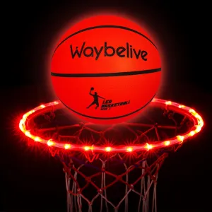 Waybelive LED Light Up Basketball, Size 7-Inch, Indoor or Outdoor With 2 LED Lights, Pre-Installed Batteries, Waterproof, Super Bright for Night Play, Good Gift for Kids