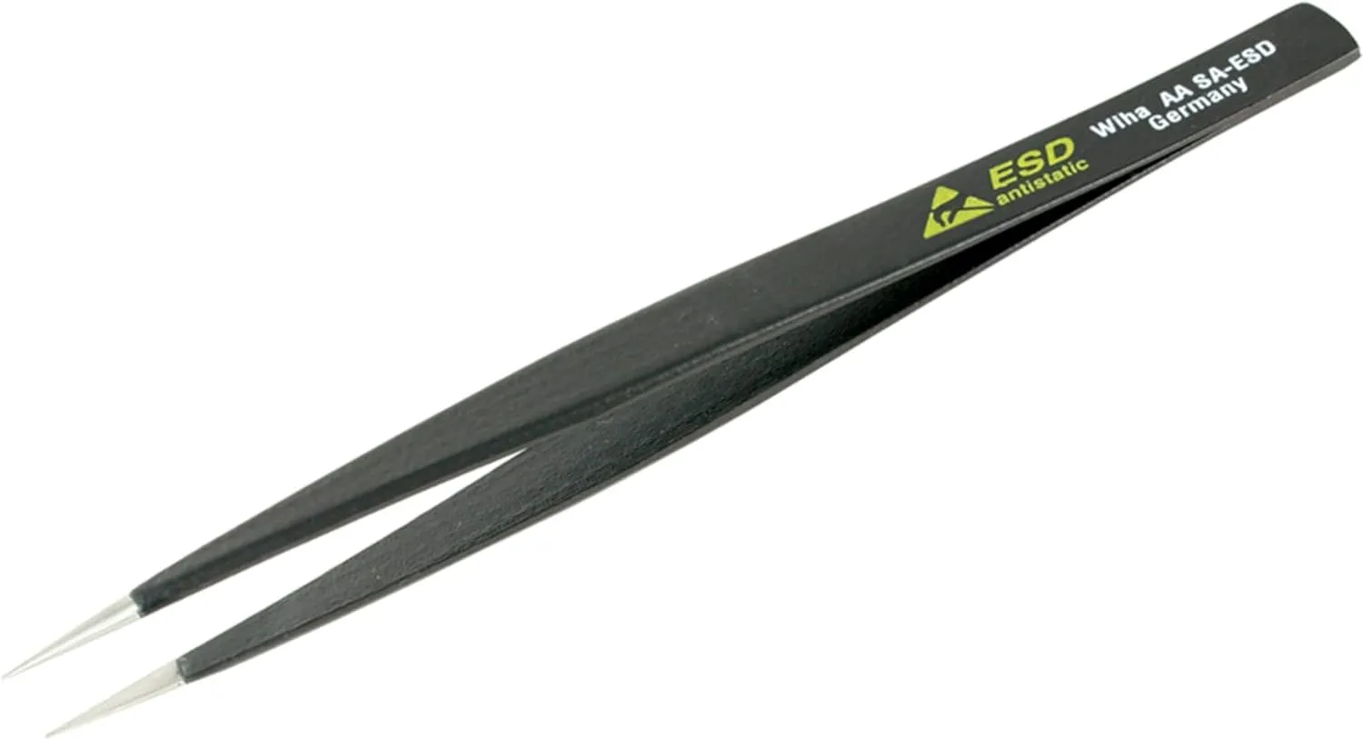 Wiha 44501 Stainless Steel Fine Point Professional ESD Precision Tech Tweezer with Static Dissipative Grip and Hypo Allergenic, 130mm Overall Length