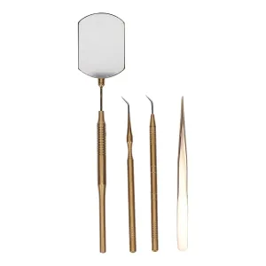 Yosoo Eyelash Art Tool Kit Stainless Steel Rotating Inspection Mirror Tweezers Sticks Pick Up Tool Beauty Extension Nail Art Tools Makeup Precision Pickup (Gold)