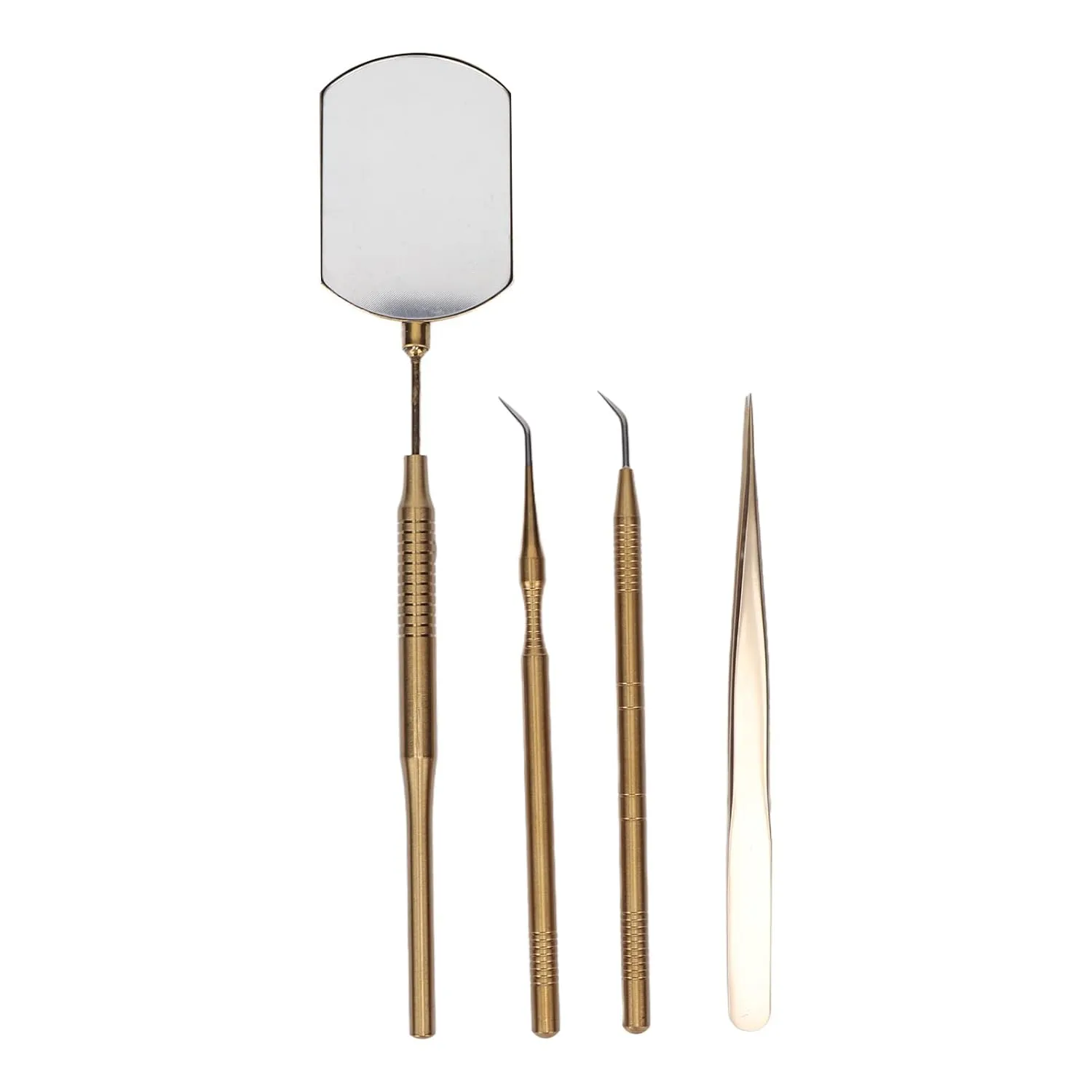 Yosoo Eyelash Art Tool Kit Stainless Steel Rotating Inspection Mirror Tweezers Sticks Pick Up Tool Beauty Extension Nail Art Tools Makeup Precision Pickup (Gold)